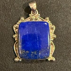 Vintage Southwestern Tribal Lapis Lazuli Sterling Silver Deep Blue Color Pendant
